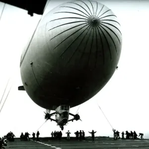US Navy anti submarine Blimp airship being launched from an Aircraft Carrier US Navy anti submarine Blimp airship being launched from an Aircraft Carrier