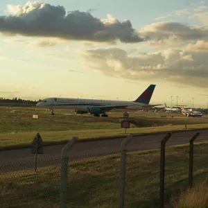 Queue for take off at Birmingham Airport