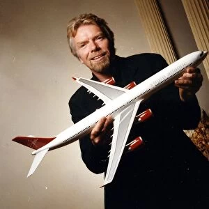 Richard Branson holding model of the A340-600