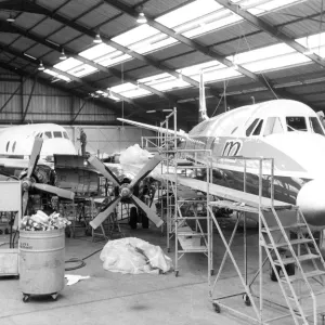 Vickers Viscount Manx airlines in maintenance hangar