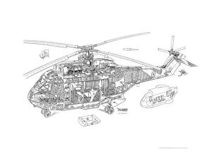 Military Helicopter Cutaways Gallery: Aerospatiale SA330 Puma Cutaway Drawing