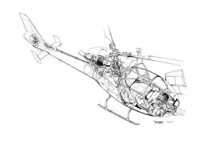 Military Helicopter Cutaways Gallery: Aerospatiale SA341 Gazelle Cutaway Drawing
