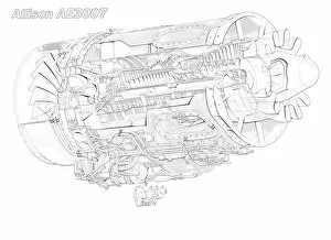 Aeroengines - Jet Cutaways Collection: Allison AE 3007 Cutaway Drawing