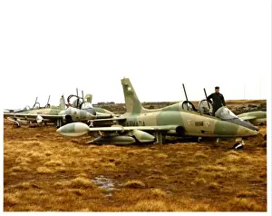 Argentine Airforce pilot with plane during the falklands conflict (War) 1982