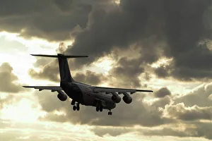 BAe 146 Brussels landing in sunset