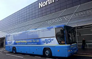 BCP off site car parking transfer bus outside North Terminal Gatwick, UK