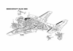 General Aviation Cutaways Collection: Beechcraft Duke B60 Cutaway Drawing