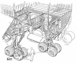 Civil Aviation 1949-Present Cutaways Collection: Boeing 747-100 Undercarriage Cutaway Drawing
