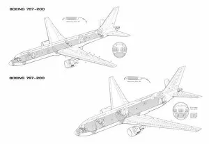 Civil Aviation 1949-Present Cutaways Collection: Boeing 757-200 & 767-200 Cutaway Drawing