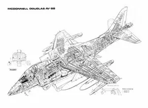 Military Aviation 1946-Present Cutaways Gallery: Boeing AV-8B Harrier Cutaway Poster