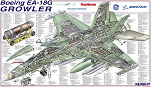 Military Aviation 1946-Present Cutaways Collection: Boeing EA-18G Growler Cutaway Poster