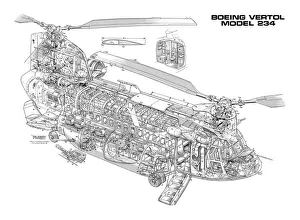 Military Helicopter Cutaways Gallery: Boeing Vertol 234 Cutaway Drawing