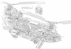 Military Helicopter Cutaways Gallery: Boeing Vertol Chinook 234 Cutaway Drawing
