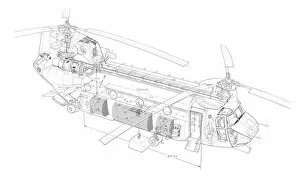 Military Helicopter Cutaways Gallery: Boeing Vertol Chinook CH47C Cutaway Drawing