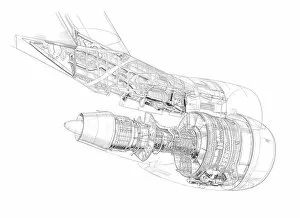Aeroengines - Jet Cutaways Collection: Boing / General Electric 747 Pylon and GE CF6 Cutaway Drawing
