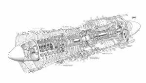 Aeroengines - Jet Cutaways Gallery: Bristol Olympus Turbine Cutaway Drawing