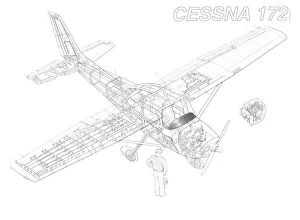 Civil Aviation 1949-Present Cutaways Collection: Cessna 172 Cutaway Drawing