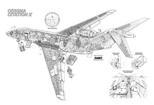 Cutaway Posters Collection: Cessna Citation X Cutaway Drawing