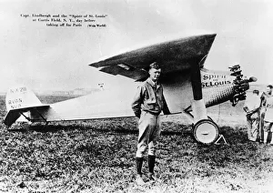 Charles Lindbergh with Ryan Monoplane Sprit of St Louis after altantic crossing