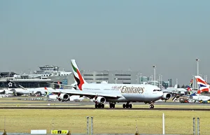 Emirates Airbus A340 just landed at Jo burg Airport, South Africa