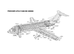 Civil Aviation 1949-Present Cutaways Collection: Fokker F-28 6000 Cutaway Drawing