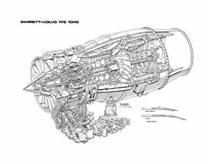 Aeroengines - Jet Cutaways Collection: Garrett-Volvo TFE 1042 Cutaway Drawing