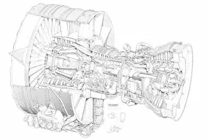 Aeroengines - Jet Cutaways Collection: General Electric CFM 56-2 Cutaway Drawing