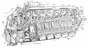 Aeroengines - Piston Cutaways Gallery: De Havilland Gipsy XII Cutaway Drawing