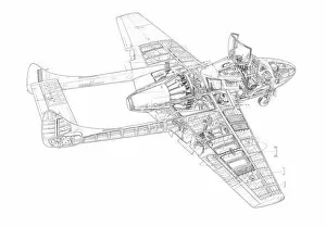 Military Aviation 1946-Present Cutaways Gallery: De Havilland Vampire Trainer Cutaway Drawing