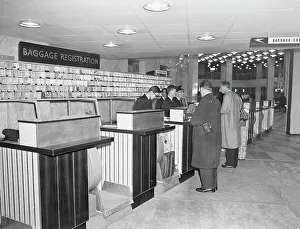 London, Heathrow, Baggage, Registration, Desk, 1960, 1960s, Interior, Historical, Civil, Passengers, Terminal, UK