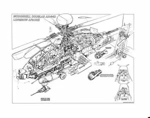 Military Helicopter Cutaways Gallery: McDonnell Douglas Apache AH-64D Cutaway Drawing