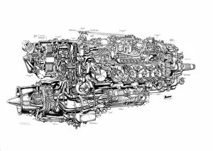 Aeroengines - Piston Cutaways Collection: Napier Nomad Cutaway Drawing