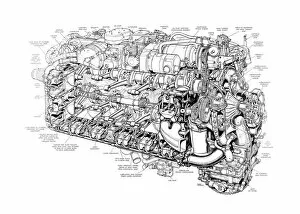 Aeroengines - Piston Cutaways Collection: Napier Sabre Cutaway Drawing
