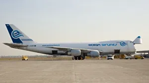 Ocean Airlines 747 Cargo at Brescia Italy with nose Cargo open Ocean Airlines 747 Cargo at Brescia Italy with nose Cargo open