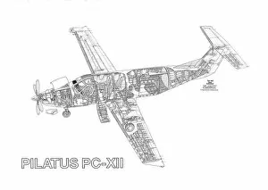 Civil Aviation 1949-Present Cutaways Collection: Pilatus PC-12 Cutaway Drawing