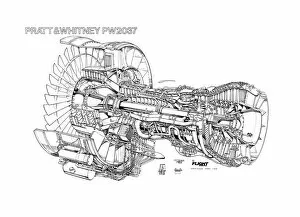 Aeroengines - Jet Cutaways Collection: Pratt & Whitney 2037 Cutaway Drawing