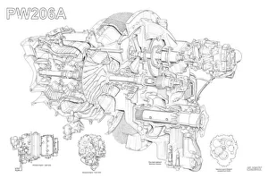 Aeroengines - Jet Cutaways Gallery: Pratt & Whitney Canada PW 206A Cutaway Drawing