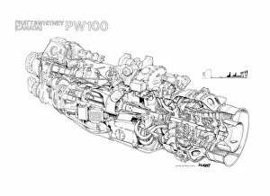 Aeroengines - Jet Cutaways Collection: Pratt & Whitney Canada PW100 Cutaway Drawing