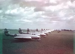 Flight Collection: RAF Meteor F4s on the ground at an airbase in 1946