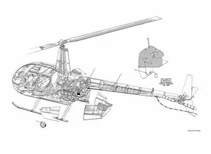Military Helicopter Cutaways Gallery: Robinson R44 Cutaway Drawing