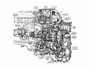 Aeroengines - Piston Cutaways Gallery: Rolls Royce Merlin 61 Cutaway Drawing