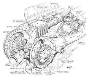 Aeroengines - Piston Cutaways Gallery: Rolls-Royce Merlin XX Turbo-Supercharger Cutaway Drawing