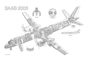 Civil Aviation 1949-Present Cutaways Collection: Saab 2000 Cutaway Drawing