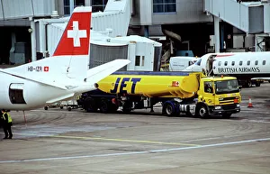 Saab 2000 Swiss being refuelled at Birmingham Airport UK