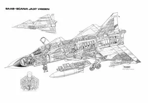 Military Aviation 1946-Present Cutaways Gallery: Saab JA37 Viggen Cutaway Drawing