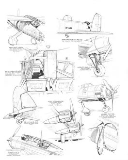 Military Aviation 1903-1945 Cutaways Collection: SBAC Hatfield sketches 1936 Cutaway Drawing