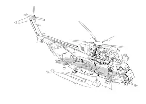 Military Helicopter Cutaways Gallery: Sikorsky HH-53 Cutaway Drawing