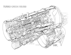 Aeroengines - Jet Cutaways Gallery: Turbo Union RB199 Cutaway Drawing