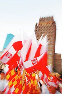Flight Collection: waving poland national glags in warsaw aparade